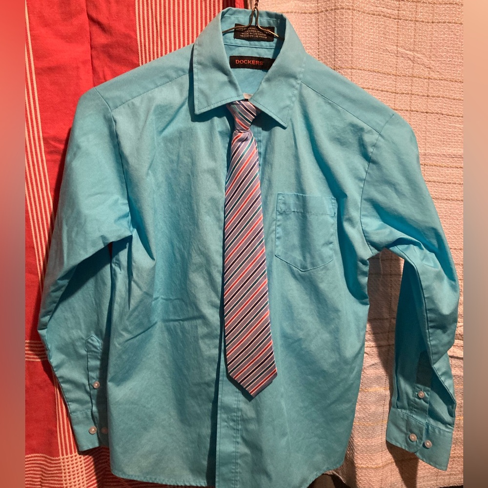 Dockers Button Down Shirt & Tie Youth Size 10 Boys